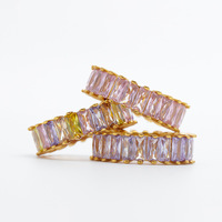 Approvisionnement direct d'usine, bague en zircon plaquée or 18 carats entièrement pavée pour femmes |   Style géométrique chatoyant, polyvalent et minimaliste