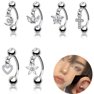 Anneau de <span class=keywords><strong>piercing</strong></span> unisexe en acier inoxydable électroplaqué, motif papillon, pour visage, sourcil, lèvre, hélix, longueur de barre 8mm, tendance - Product Image 1