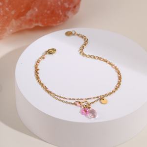 Braccialetti NIMAI in Acciaio Inossidabile con <span class=keywords><strong>Perle</strong></span> di Pietra Naturale <span class=keywords><strong>Rosa</strong></span> e Charm a Fiore per Donne, Gioielli dell'Amicizia con Cuore - Product Image 5