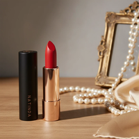Lápiz Labial Mate de Terciopelo Natinda OEM de Marca Privada, Mineral, Impermeable, de Larga Duración, Rojo, Maquillaje, Tubo Negro, 3.5g, Certificado MSDS