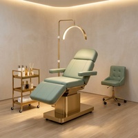 Lit de beauté électrique de luxe à 3 moteurs avec base dorée, réglable pour soins du visage, extensions de cils et massage, fauteuil d'esthéticienne