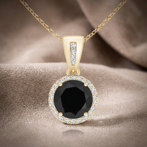 Collar de Lujo con Diamante Negro Natural Redondo con Corte Halo para Mujer, en Oro de 10K, 14K, 18K, Plata 925, 935, para Regalo y Fiesta - Product Image 1
