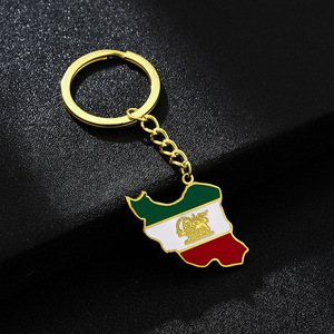 Portachiavi con ciondolo smaltato a forma di bandiera nazionale iraniana islamica, in acciaio inossidabile placcato oro 18 carati, con mappa dell'Iran islamista smaltata - Product Image 2