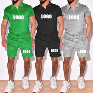Top vente été revers grande taille hommes deux pièces ensemble décontracté sport survêtement Logo personnalisé tenues de sport <span class=keywords><strong>2023</strong></span> hommes ensemble short - Product Image 1