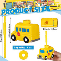 Gobelets jetables en PP avec couvercle pour fête d'anniversaire sur le thème du bus scolaire jaune pour enfants, avec motif de dessin animé