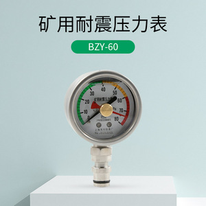 Manómetro de Presión Resistente a Impactos para Minería BZY-60, 0-80MPa DN10, Acero Inoxidable, Analógico, Doble Aguja - Product Image 1