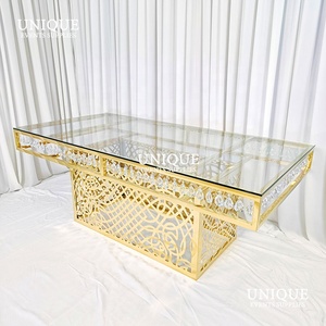 골드 유리 스테인레스 스틸 크리스탈 최신 스타일 웨딩 중고 식탁 식당 가구 - Product Image 4