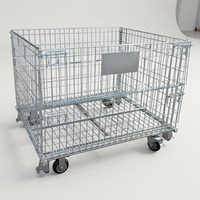 Cage de stockage en treillis métallique galvanisé avec roulettes, porte basculante, loquet à boucle, charnière spirale pour utilisation en entrepôt et logistique mobile