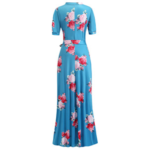 Coldker S-5XL stile europeo <span class=keywords><strong>abiti</strong></span> Casual da donna stampa floreale Patchwork motivo a righe a trapezio stile impero corto - Product Image 5