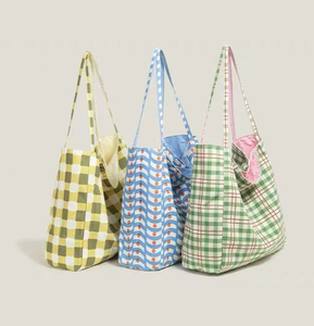 Women's casual checkered <b>canvas</b> <b>handbag</b>, casual checkered shoulder bag, daily shopping multi-purpose shopping bag - Product Image 1