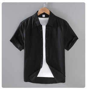 Vente en gros Nouvel arrivage <span class=keywords><strong>Chemise</strong></span> d'été pour hommes <span class=keywords><strong>Chemise</strong></span> à manches courtes en lin <span class=keywords><strong>Chemise</strong></span> décontractée pour hommes en coton et lin de couleur unie - Product Image 2