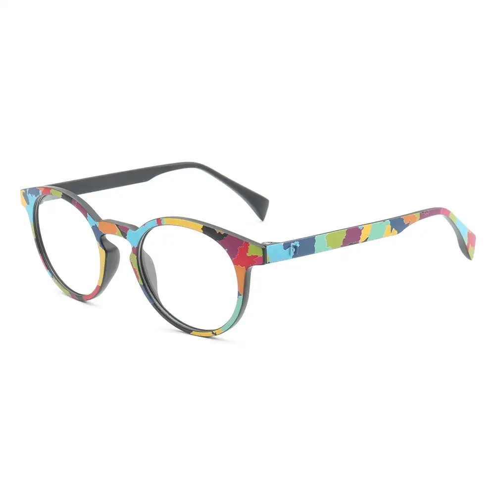 Women Round Eyeglass Frames Men Colorful Vintage Fashion Full-rim Glasses Frame Light TR Eyewear Rainbow Black Eyeglass