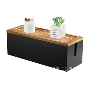 Caja de Almacenamiento para Enchufes de Madera con Tapa, Organizador de Cables de Carga para Escritorio, Organizador de Oficina Rectangular de Madera Sólida - Product Image 5