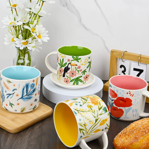 Tazas de Cerámica Coloridas de 12 oz con Diseño Floral Esmaltado en el Interior, Tazas de Porcelana para Café, Té, Agua, Leche, Uso Diario para el Hogar, Oficina, Hotel - Product Image 3