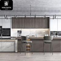 Îlot de cuisine personnalisé YVT, design moderne et élégant, finition sur mesure, poignées en relief, panneau MDF noir laqué brillant