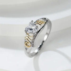 Anillos de Circonita con Forma de Corazón para el Día de la Madre, Anillos de Plata de Ley con la Palabra MOM, Regalo de Cumpleaños para Mujer, Joyería 2025 - Product Image 2