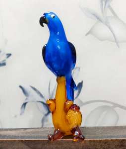 Blue Glass Parrot Figurine On Amber <b>Branch</b> Modern Desk Decor Hand Blown Crystal Ornament Single Piece Office Accessory - Product Image 2