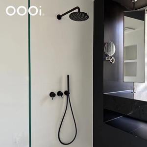 Baño de gama alta, 3 funciones, sistema de ducha de lluvia montado en la pared, grifo, juego de ducha oculto negro, mezclador - Product Image 6