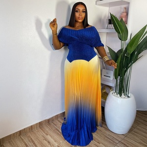 Nouvelle Robe Longue Plissée Africaine Élégante à Dégradé de Couleurs pour <span class=keywords><strong>Femme</strong></span>, Modèle Sans Manches avec Col Halter, Tendance et Chic - Product Image 2