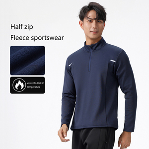 Abbigliamento da allenamento sportivo per corsa all'aperto a maniche lunghe da uomo per l'autunno inverno e mezzo collo alto <span class=keywords><strong>con</strong></span> cerniera in velluto lavorato a maglia - Product Image 1