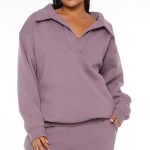 Pakaian wanita 2023, baju hoodie kerah v lengan panjang pakaian olahraga kustom - Product Image 2