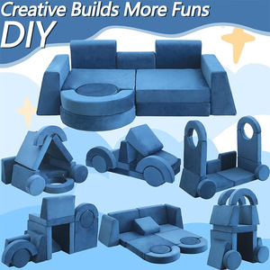Children's <b>Sofa</b> Set 8-Piece Blue Fabric Soft Foam Modular Play Furniture For <b>Kids</b> Age 2 And Above Educational Game Seat - Product Image 2