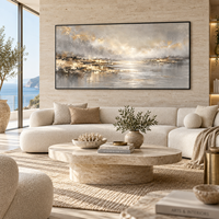 Peinture sur toile abstraite de paysage panoramique avec vue sur la rivière dorée, art mural neutre pour hôtel, villa, salon, bureau, décoration