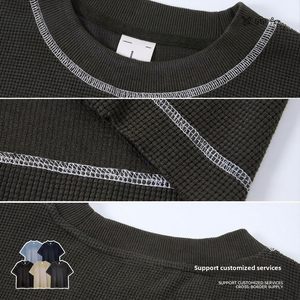 T-shirt da <span class=keywords><strong>uomo</strong></span> in tessuto waffle, stile americano, vestibilità ampia, casual, anti-piega, effetto sbiancato, traspirante, morbido, tinta unita - Product Image 4