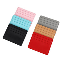 Portefeuille fin en cuir PU pour cartes de crédit, couleurs unies, porte-cartes bancaires en similicuir, 4 emplacements, pochette, design de logo personnalisé