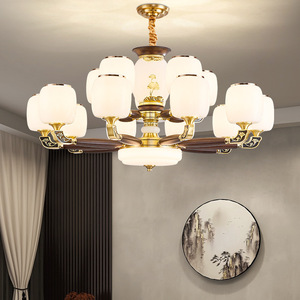 Nueva lámpara de araña de cobre de estilo chino, con múltiples cabezales LED, para sala de estar, dormitorio, comedor, forma redonda, base para bombilla E27 - Product Image 2
