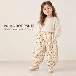 <span class=keywords><strong>Pantaloni</strong></span> a Palloncino Color Crema per Bambine con Pois <span class=keywords><strong>Marroni</strong></span>, Vita Elastica e Polsini Arricciati per Collezioni di Abbigliamento per Bambini all'Ingrosso e Personalizzate - Product Image 1