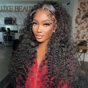 Peluca frontal femenina portátil al por mayor, larga y rizada, esponjosa, onda grande, Jerry pelo rizado, onda de agua transparente para humanos, estilo africano - Product Image 2