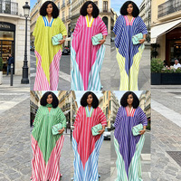BR7069 Nouvelle robe rayée à col en V, coupe trapèze, sexy, translucide, design patchwork tendance
