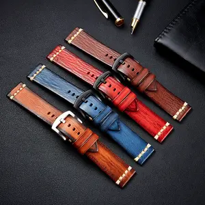 wood skin High Quality Vintage Watch Bands Hand Made Personality vegetable ganned Leather Frosted Watch Strap Retro 20/22/24Mm