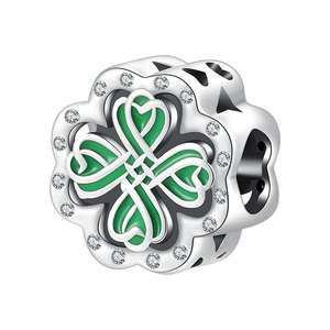 จี้เงินแท้ S925 ลายเซลติกโคลเวอร์ ประดับด้วยเคลือบสีเขียวและเพชร CZ รูปทรงหยัก สำหรับเครื่องประดับผู้หญิง สร้อยข้อมือ ของขวัญ - Product Image 1