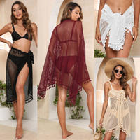 Factory Tassel Sheer Mesh Beach Pareo Sarong Wrap Falda Traje de baño Cubrir