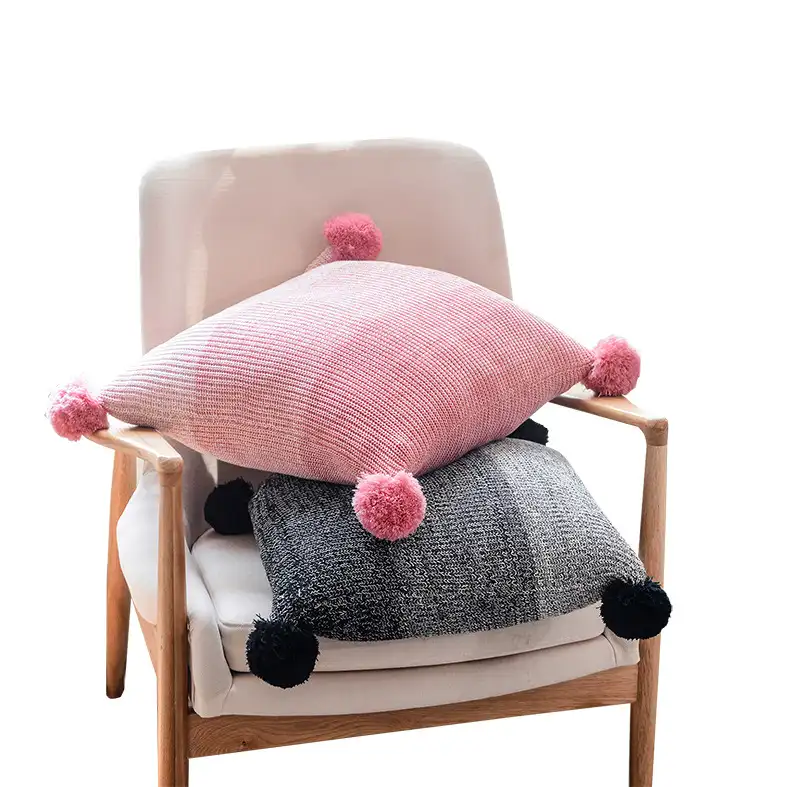 Ins knitting wool ball pillow Nordic sofa cushion Pure Cotton Pink Princess pillow simple pillow case