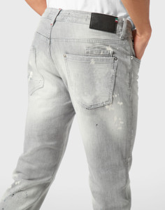 Ykmozi กางเกงยีนส์ของผู้ชายฟอกสีซีดพิมพ์โลโก้ตามสั่งสไตล์วินเทจประดับพลอยเม็ดหินอัญมณีกางเกงยีนส์สีน้ำเงิน - Product Image 5