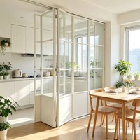 Porte pliante en verre et aluminium moderne pour séparation de pièce intérieure, idéale pour salon, avec verre artistique décoratif
