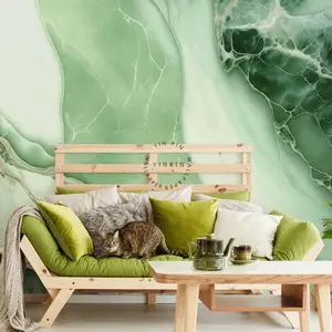 Tự nhiên màu xanh lá cây đá cẩm thạch nghệ thuật trừu tượng bức tranh tường tường trang trí ý tưởng với giấy