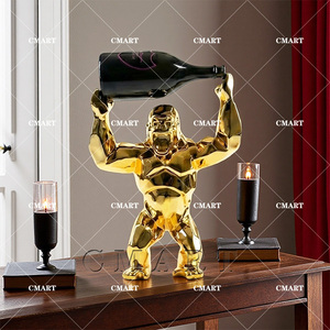 Estatua de Gorila Dorado Cromado, Obra de Arte de Resina con Orangután y Botella de Vino, Cubo de Pintura, <span class=keywords><strong>Kong</strong></span> Rey, para Galería de Arte, Escultura Artística y Decoración - Product Image 1