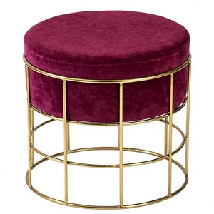 Best Seller Black Color Round Shape <b>Ottomans</b> With gold Soft Upholstery Living Room Furniture Home <b>Stool</b> - Product Image 5