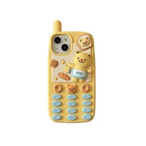 创意大电话黄油熊卡通可爱硅胶防震保护手机套iPhone 11 12 13 14 15 Pro Ma