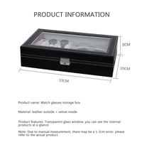 Caja de almacenamiento de gafas para reloj al por mayor, 6 + 3 ranuras, cerradura de cristal transparente, caja de reloj de cuero impermeable, vitrina, organizador personalizado