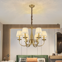 Lustre américain classique en laiton, éclairage de plafond décoratif en tissu pour salon et chambre, suspension moderne en cuivre