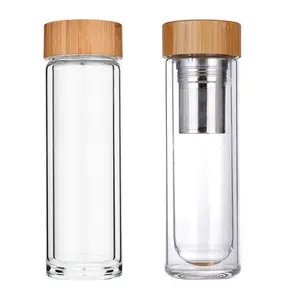 500Ml Eco Drinken Glazen Fles Binnen Filter Bamboe Deksels Onbreekbaar Glas Water Fles