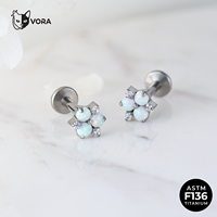 Labret en Titane G23 ASTM F136 sans filetage, avec Opale Synthétique et Grappe de Zircons Cubiques, pour Enfants, Bijou de Corps Tendance