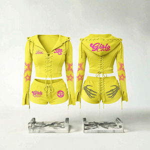 Two Piece <b>Set</b> Women Casual Collarless Knee Summer Clothing Custom Brand Logo <b>Embroidery</b> Polyester/Cotton Jacket Shorts - Product Image 3