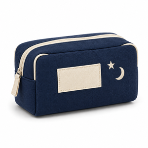 Toiletry <b>Bag</b> with Custom Logo Patch Star and Moon Embroidery Navy Cream <b>Wash</b> Pouch Zipper Nylon Gift - Product Image 3