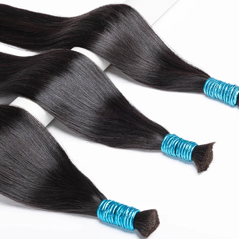 Wholesale double drawn Chinese raw virgin remy human hair bulk for braiding natural color 20cm to 85cm brazilian human bulk hair